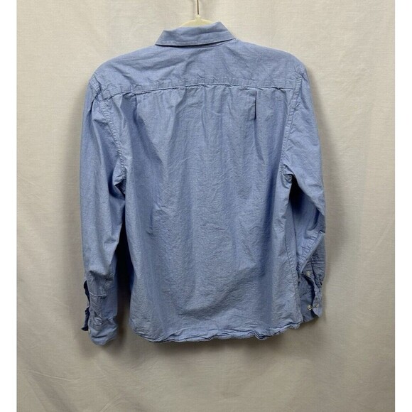 IZOD Mens Small Blue Button Up Cotton Shirt Long Sleeve Collared Pocket Logo - Picture 9 of 9
